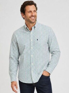 Brooks Brothers 346 Mens Shirt Long Sleeve Button Down Green Purple Check Size L